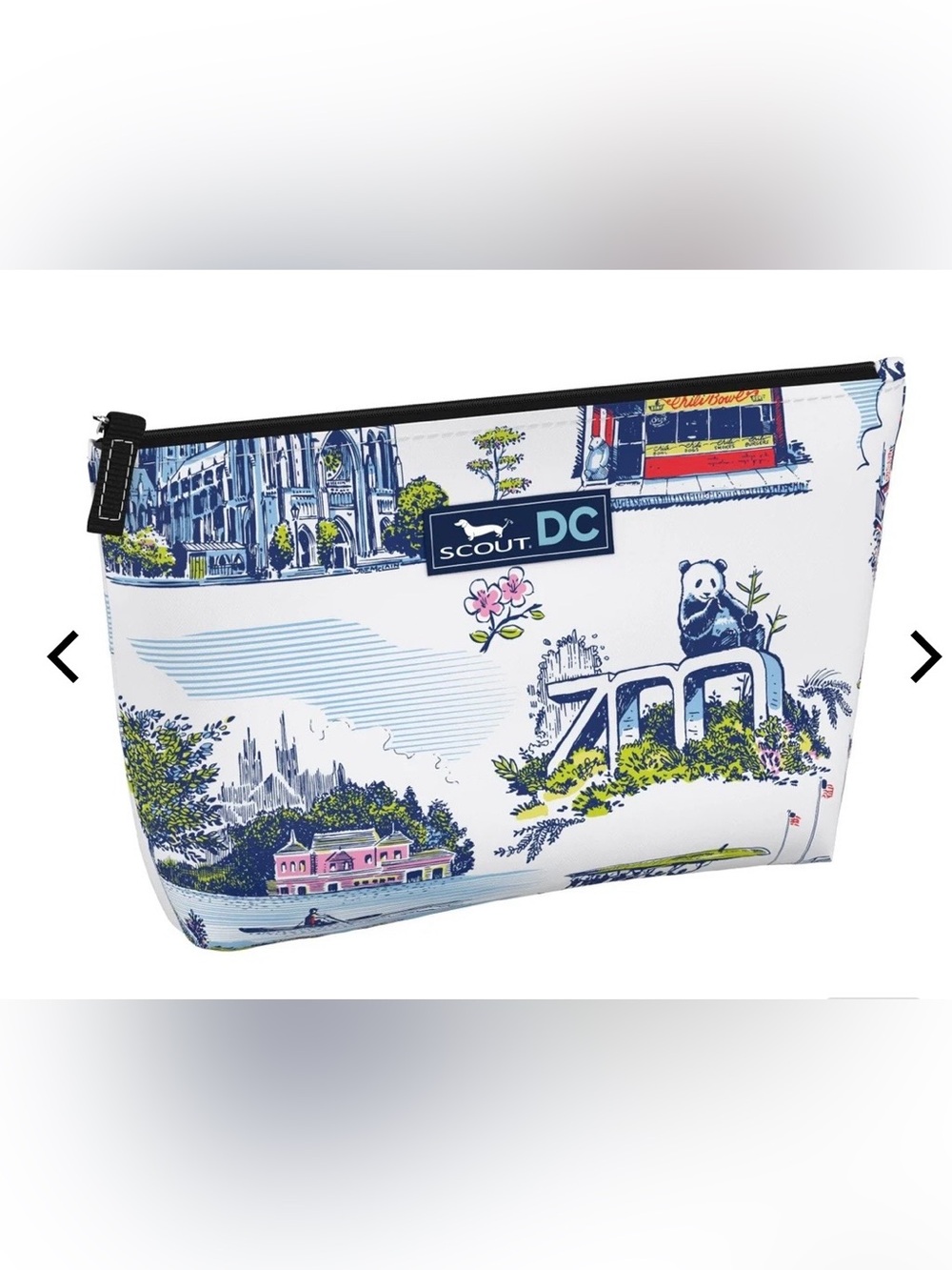 Scout Cosmetic Pouch in White with Navy and Green Scenic Print